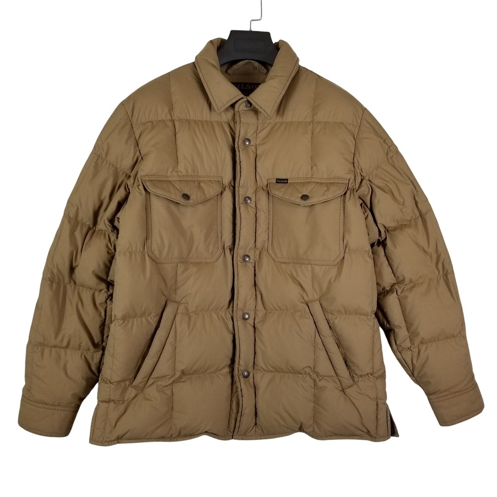 FILSON Lightweight Down Jac Shirt Jacket M Dark Tan Men's Snap Buttons